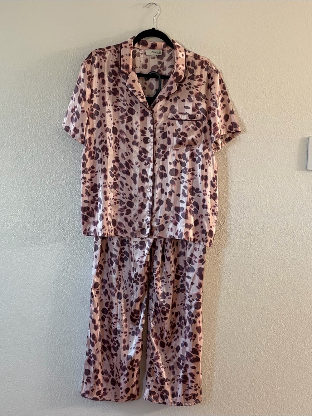 Como sleep Silky Pink & Plum Leopard Print Pajama Set size M causal lounging